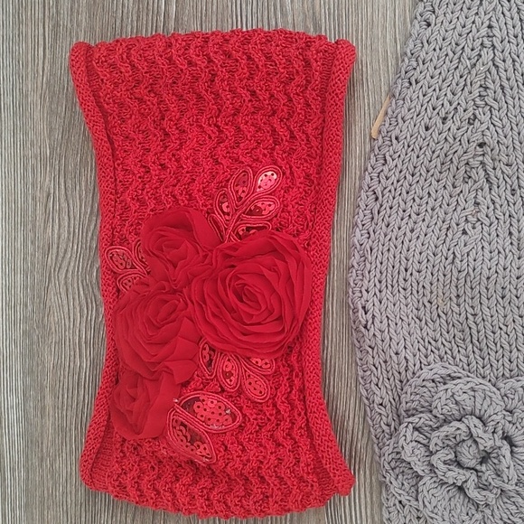 New Lot of 4 Crochet Knit Neckwarmers Headbands Grey Pink Red Turquoise Sparkle - Picture 6 of 15